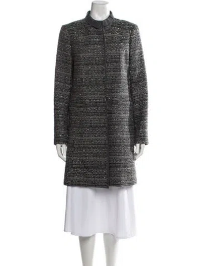 Pre-owned Tory Burch Tweed Pattern Coat In Grey