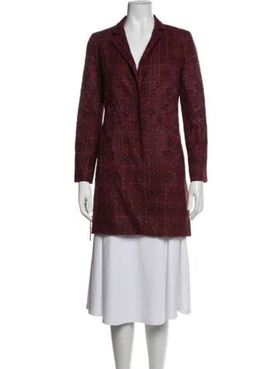Pre-owned Tory Burch Tweed Pattern Coat In Red
