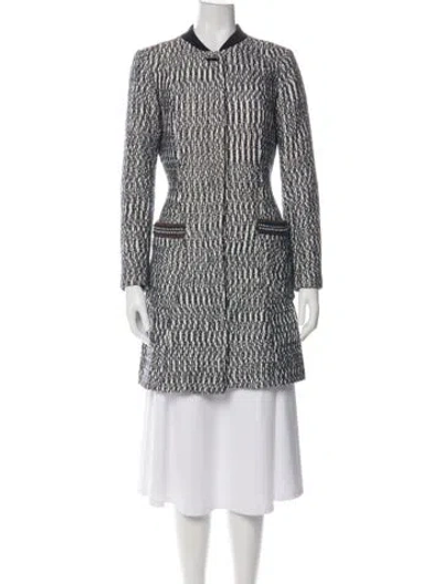 Pre-owned Tory Burch Tweed Pattern Coat In White