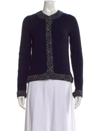 Pre-owned Tory Burch Tweed Pattern Crew Neck Sweater In Blue