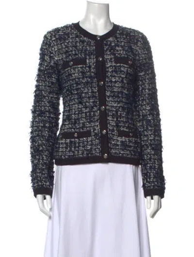 Pre-owned Tory Burch Tweed Pattern Crew Neck Sweater In Blue