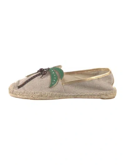 Pre-owned Tory Burch Tweed Pattern Crystal Embellishments Espadrilles In Gold/neutrals