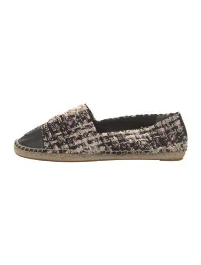 Pre-owned Tory Burch Tweed Pattern Espadrilles In Black