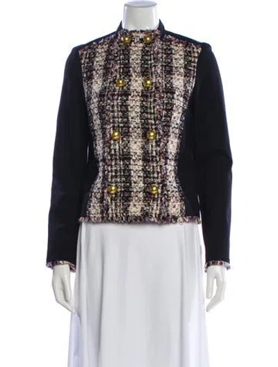 Pre-owned Tory Burch Tweed Pattern Evening Jacket In Black