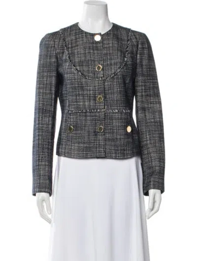 Pre-owned Tory Burch Tweed Pattern Evening Jacket In Blue