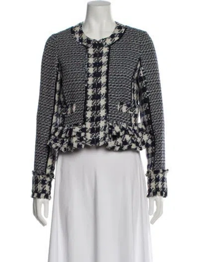 Pre-owned Tory Burch Tweed Pattern Evening Jacket In Blue