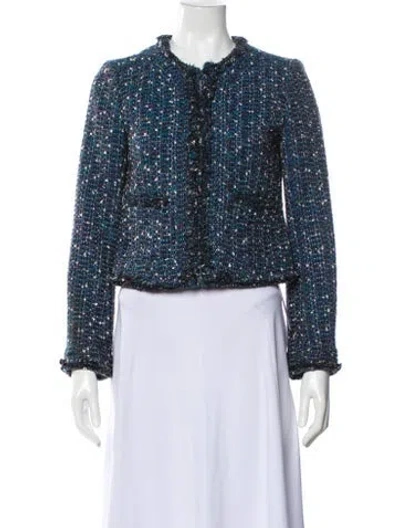 Pre-owned Tory Burch Tweed Pattern Evening Jacket In Blue