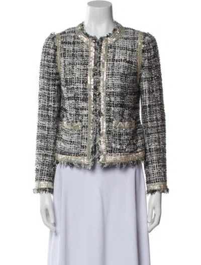 Pre-owned Tory Burch Tweed Pattern Evening Jacket In Blue