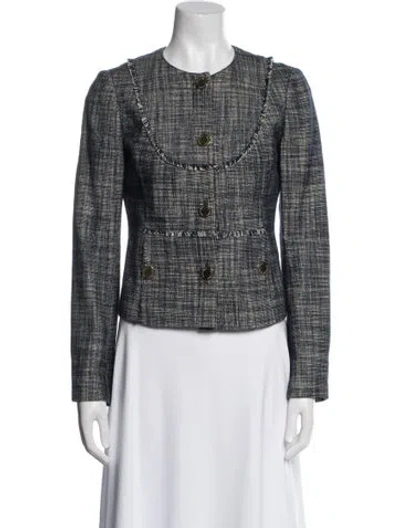 Pre-owned Tory Burch Tweed Pattern Evening Jacket In Blue