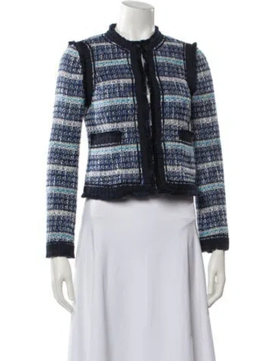 Pre-owned Tory Burch Tweed Pattern Evening Jacket In Blue