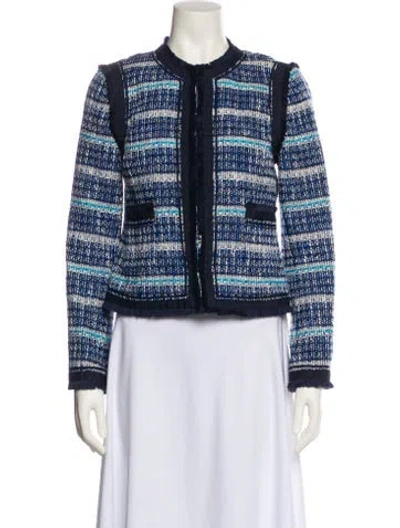 Pre-owned Tory Burch Tweed Pattern Evening Jacket In Blue