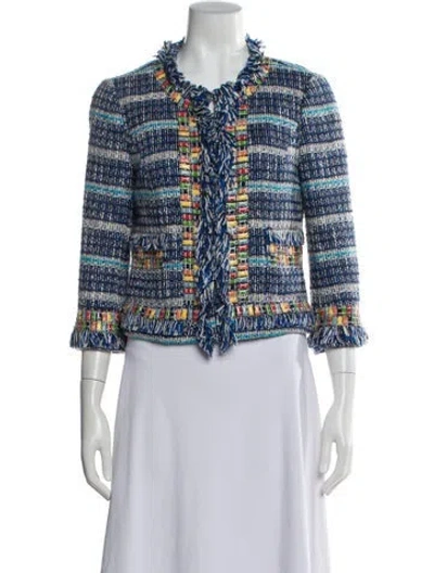 Pre-owned Tory Burch Tweed Pattern Evening Jacket In Blue