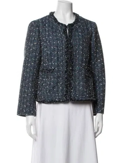 Pre-owned Tory Burch Tweed Pattern Evening Jacket In Blue