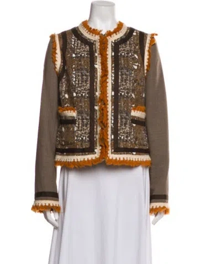 Pre-owned Tory Burch Tweed Pattern Evening Jacket In Brown