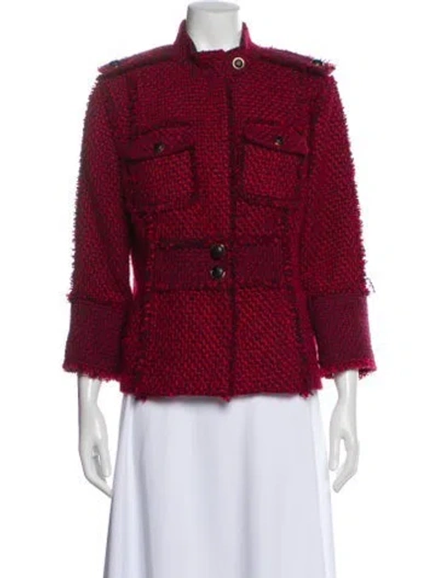 Pre-owned Tory Burch Tweed Pattern Evening Jacket In Burgundy