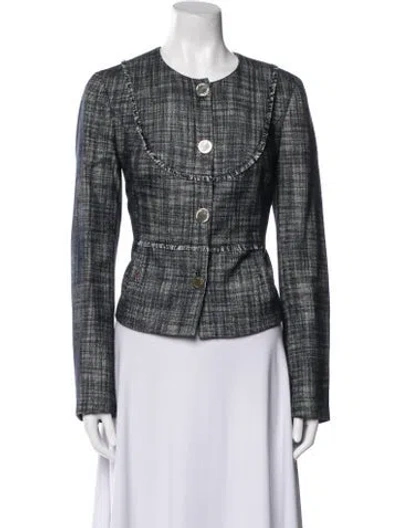 Pre-owned Tory Burch Tweed Pattern Evening Jacket In Gray
