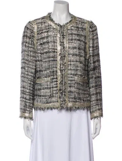 Pre-owned Tory Burch Tweed Pattern Evening Jacket In Gray