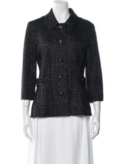 Pre-owned Tory Burch Tweed Pattern Evening Jacket In Gray