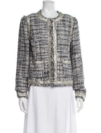Pre-owned Tory Burch Tweed Pattern Evening Jacket In Gray