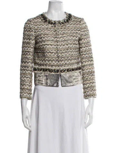 Pre-owned Tory Burch Tweed Pattern Evening Jacket In Neutral
