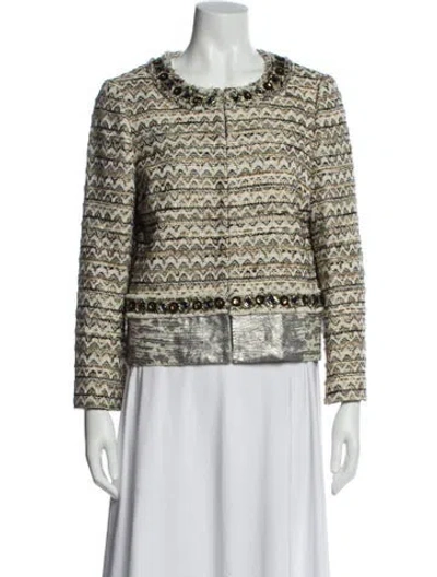 Pre-owned Tory Burch Tweed Pattern Evening Jacket In Neutral