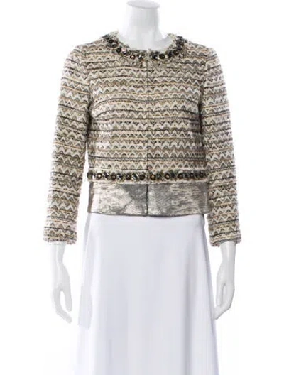 Pre-owned Tory Burch Tweed Pattern Evening Jacket In Neutral