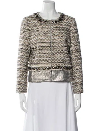 Pre-owned Tory Burch Tweed Pattern Evening Jacket In Neutral