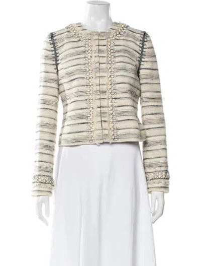 Pre-owned Tory Burch Tweed Pattern Evening Jacket In Neutral