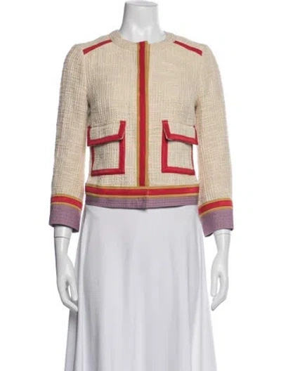 Pre-owned Tory Burch Tweed Pattern Evening Jacket In Neutrals