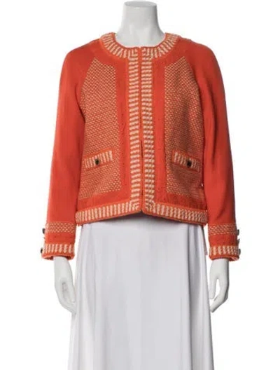 Pre-owned Tory Burch Tweed Pattern Evening Jacket In Orange