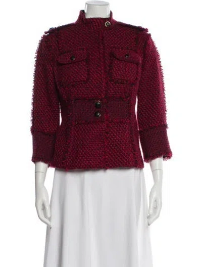 Pre-owned Tory Burch Tweed Pattern Evening Jacket In Red