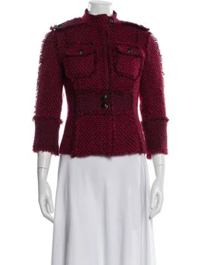 Pre-owned Tory Burch Tweed Pattern Evening Jacket In Red