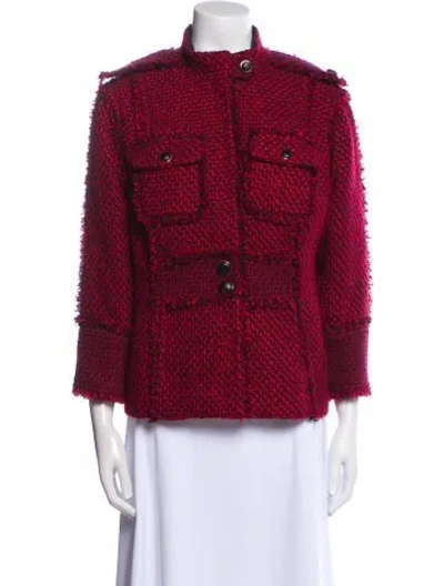Pre-owned Tory Burch Tweed Pattern Evening Jacket In Red