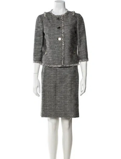Pre-owned Tory Burch Tweed Pattern Glitter Accents Skirt Set In Blue