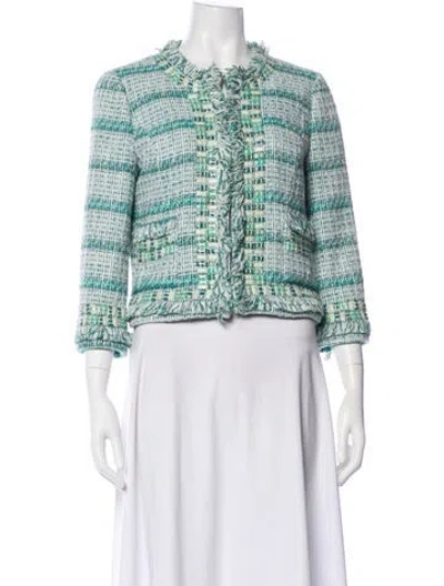Pre-owned Tory Burch Tweed Pattern Jacket In Blue