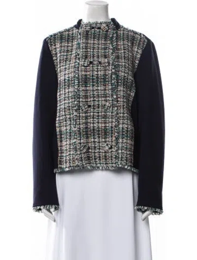 Pre-owned Tory Burch Tweed Pattern Jacket In Blue