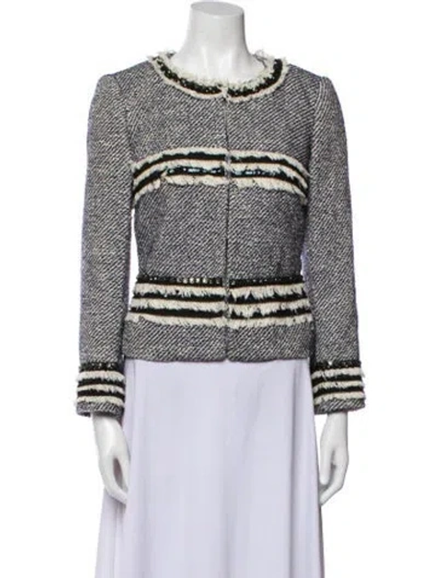 Pre-owned Tory Burch Tweed Pattern Jacket In Blue