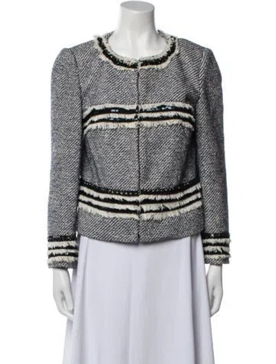 Pre-owned Tory Burch Tweed Pattern Jacket In Blue