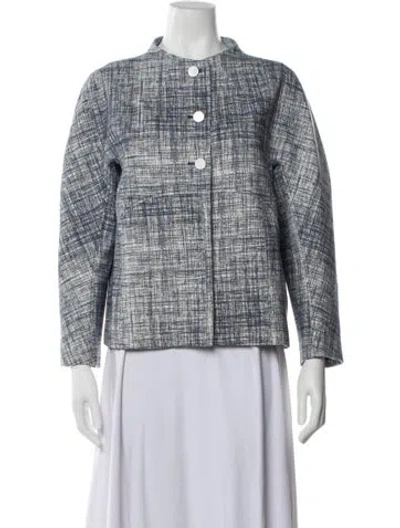Pre-owned Tory Burch Tweed Pattern Jacket In Blue