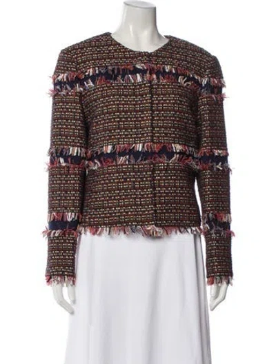 Pre-owned Tory Burch Tweed Pattern Jacket In Blue