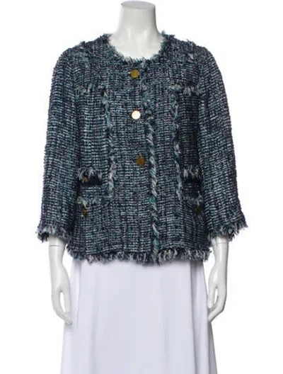 Pre-owned Tory Burch Tweed Pattern Jacket In Blue