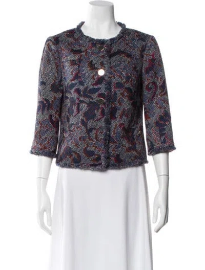 Pre-owned Tory Burch Tweed Pattern Jacket In Blue