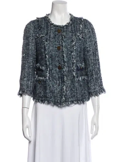 Pre-owned Tory Burch Tweed Pattern Jacket In Blue