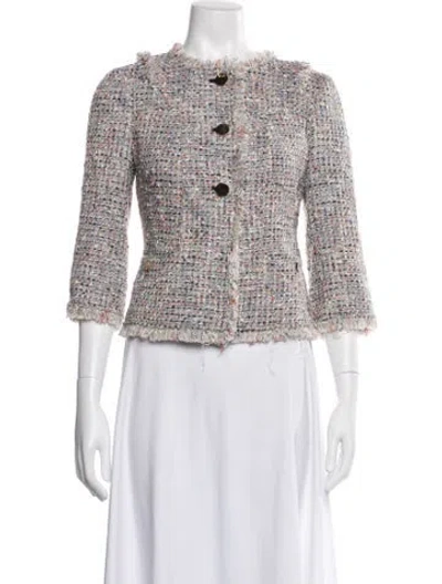 Pre-owned Tory Burch Tweed Pattern Jacket In Blue
