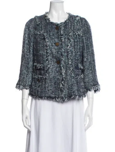 Pre-owned Tory Burch Tweed Pattern Jacket In Blue
