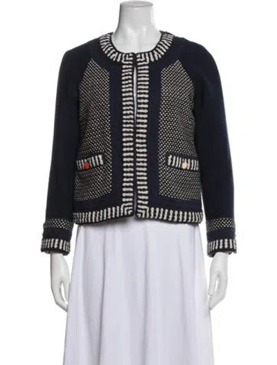 Pre-owned Tory Burch Tweed Pattern Jacket In Blue