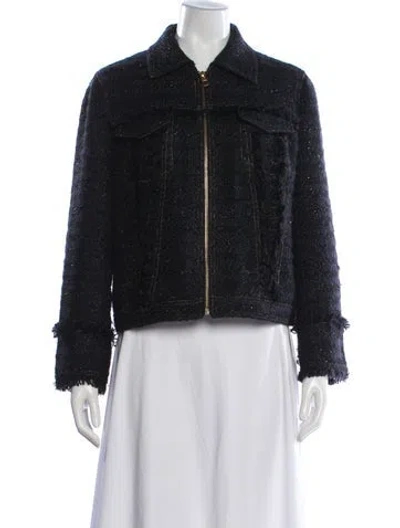 Pre-owned Tory Burch Tweed Pattern Jacket In Blue