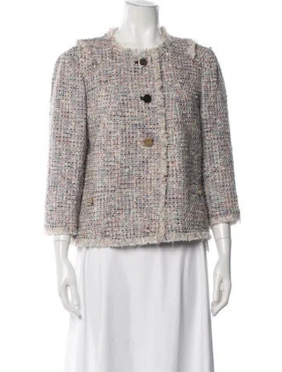Pre-owned Tory Burch Tweed Pattern Jacket In Blue