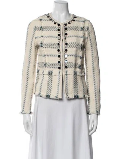 Pre-owned Tory Burch Tweed Pattern Jacket In Blue