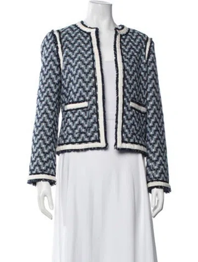 Pre-owned Tory Burch Tweed Pattern Jacket In Blue